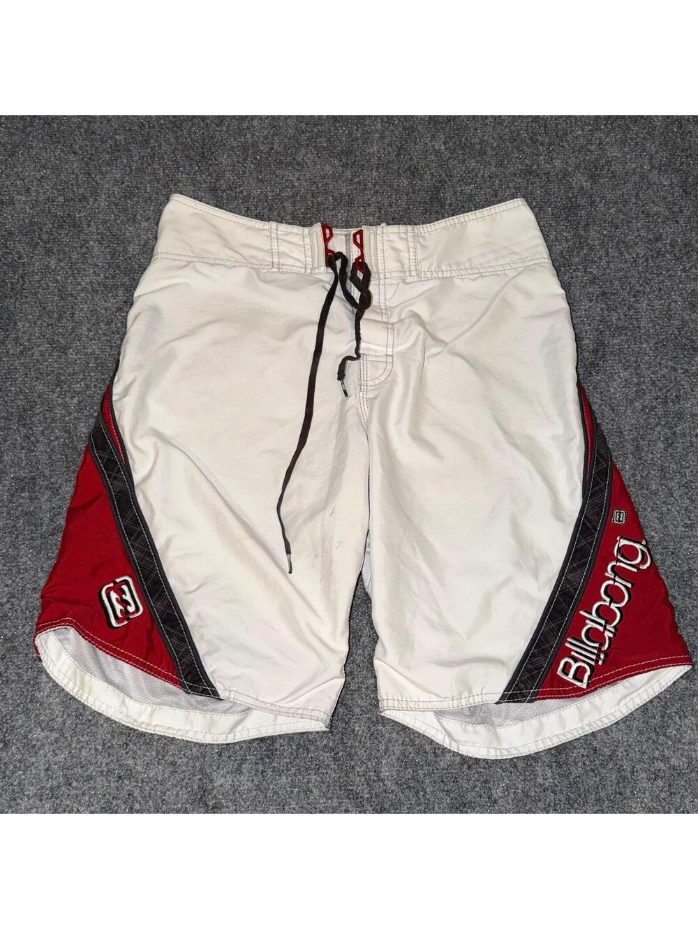 Billabong Andy Iron 3x World Champ White/Red Surf Board Shorts Mens SM Vtg y2k